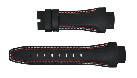 Phantom 49mm Black Leather Strap (Red & White Stitch)