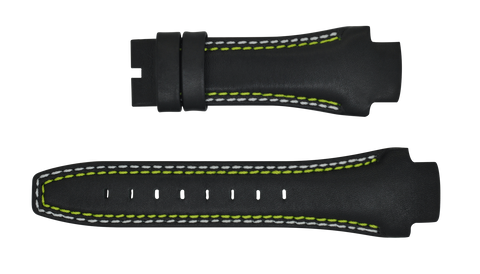 Phantom 49mm Black Leather Strap (Green & White Stitch)