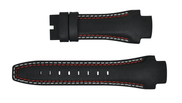 Phantom 49mm Black Leather Strap (Red & White Stitch)