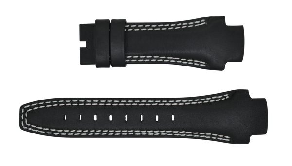 Phantom 49mm Black Leather Strap (White & White Stitch)