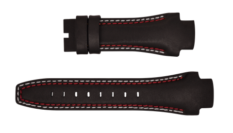 Phantom 49mm Brown Leather Strap (Red & White Stitch)